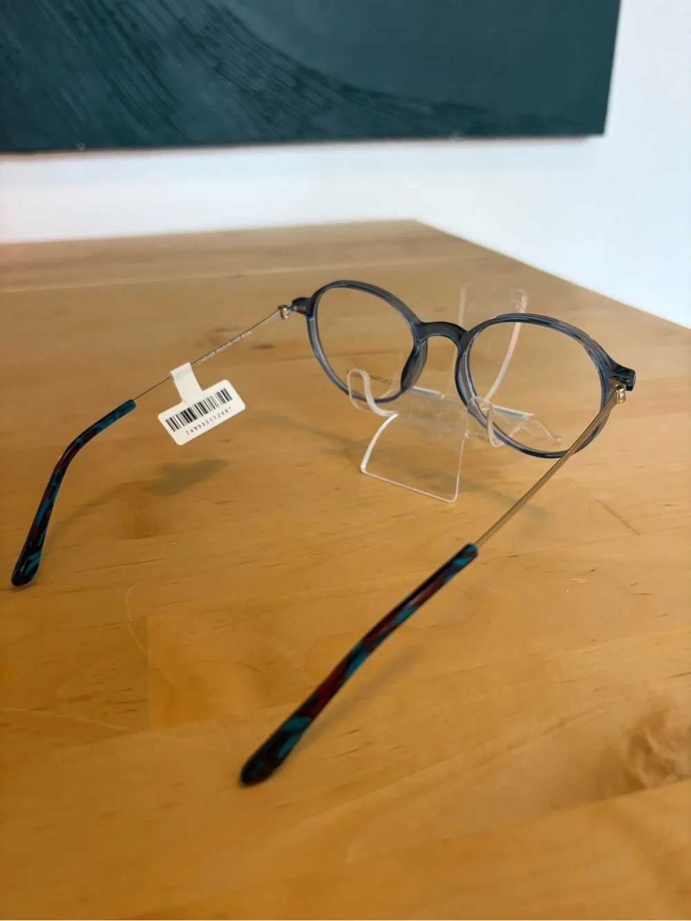 Chlogan Eyewear Round Translucent Blue Eyeglasses Silver Temples 9125 50-16-145